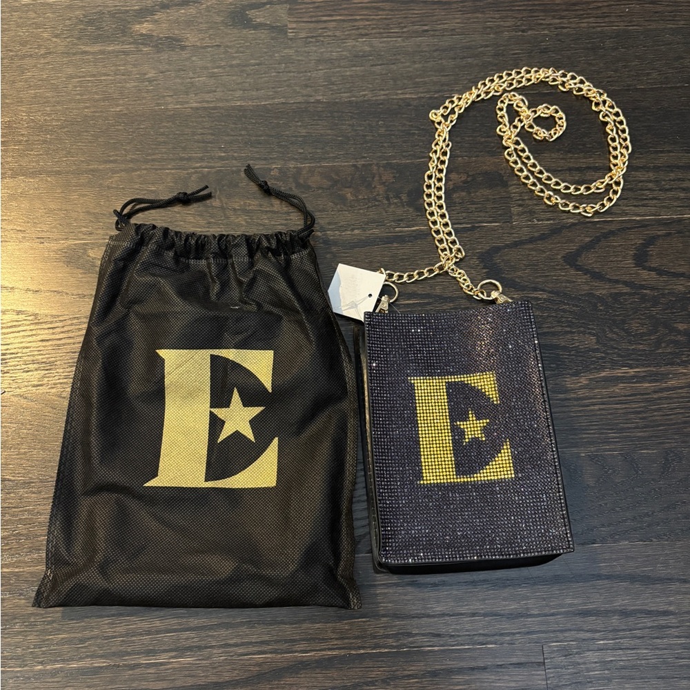 NWT Elton John Black Mini Crossbody Bag with Gold Chain and Yellow Letter “E” - Picture 6 of 6
